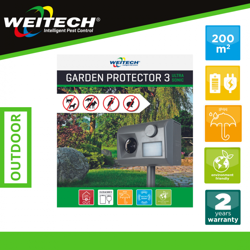 Weitech Garden Protector 3 + Outdoor Netzteil - Katzenschreck Marderschreck
